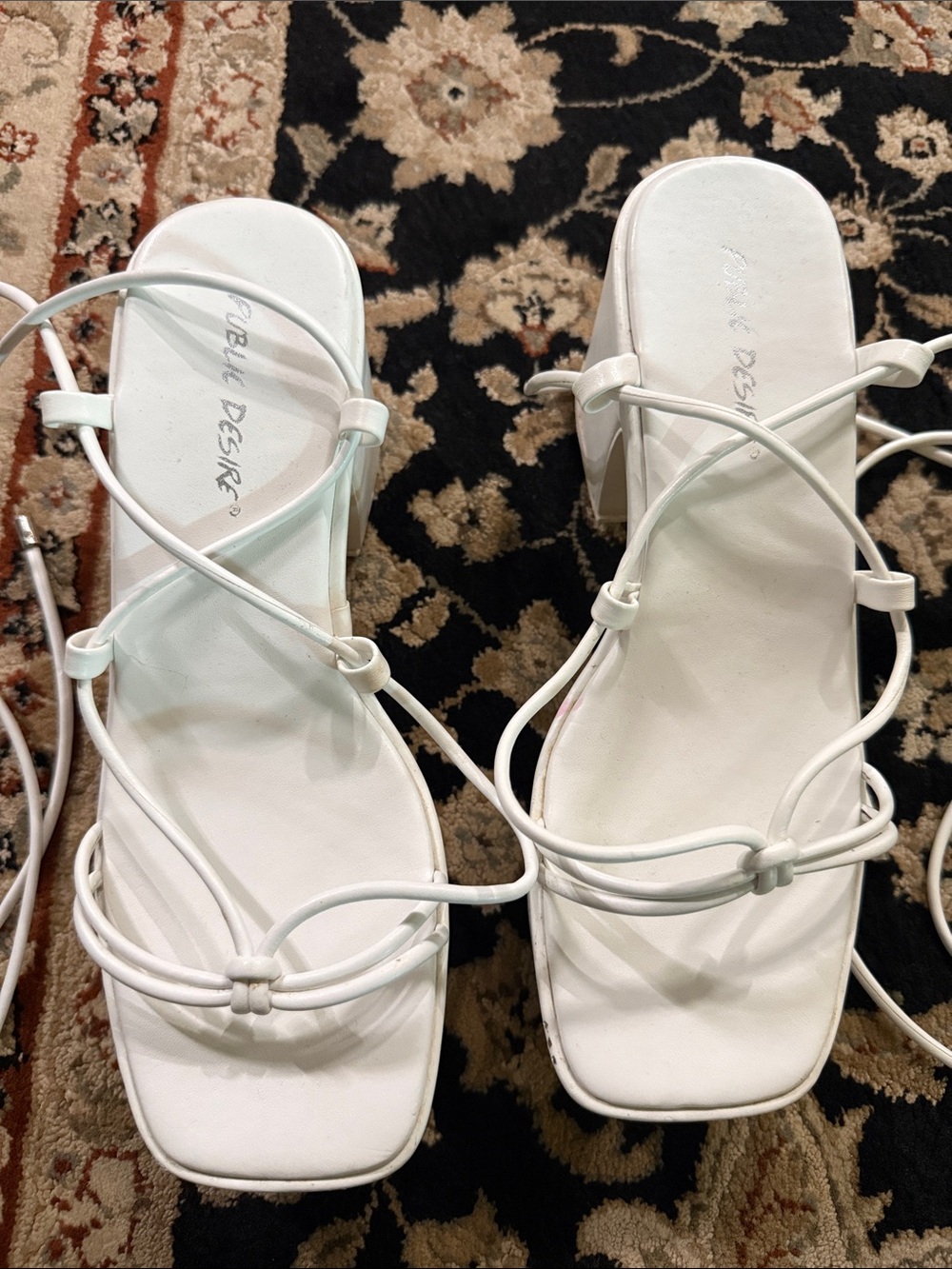 Public Desire White Lace-Up Square Toe Sandals